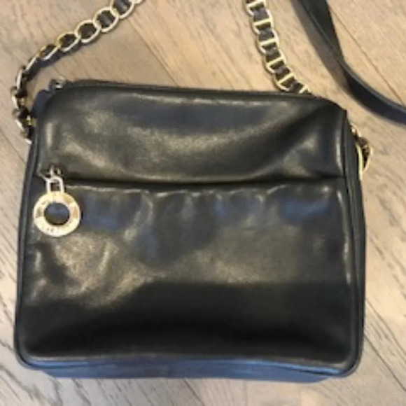 Vintage L.J.S. Collection Leather Shoulder Bag Black w Gold Metal Hardware Sz OS - Picture 2 of 5